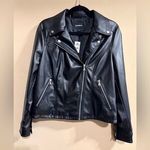 Express Black Faux Leather Moto-Style Jacket NWT Large